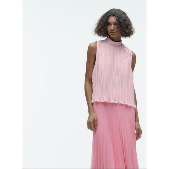 Pink Zara High-Waisted Pleated Flowy Midi Skirt (NWT) - Picture 4 of 6